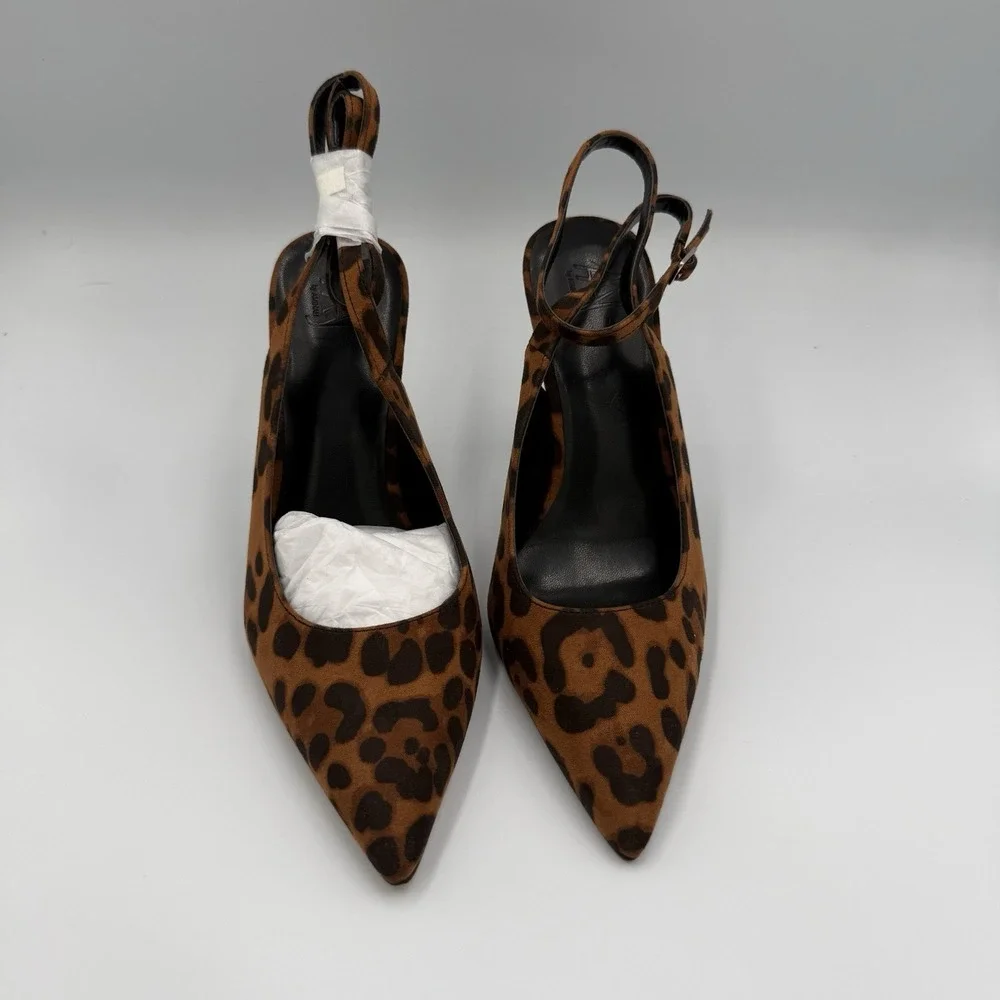 Amina Muaddi Leopard Print Slingback Crystal Heel Pumps Women's‎ Size 7M